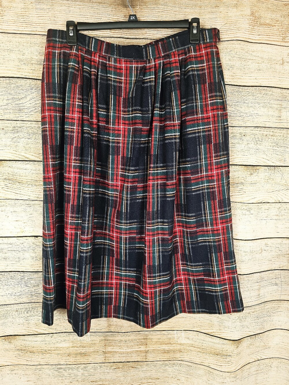 Vintage Koret Pleated Preppy Plaid Wool Blend Skirt with Pockets Size 22W